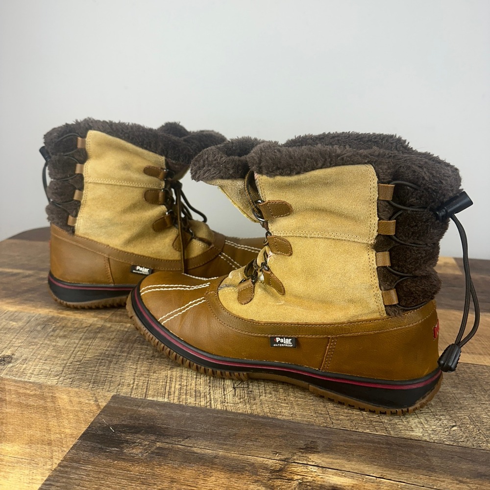 Pajar Canada Waterproof Winter Boots Brown Leather Suede‎ Faux Fur USA 10 EUR 41 - Picture 6 of 11